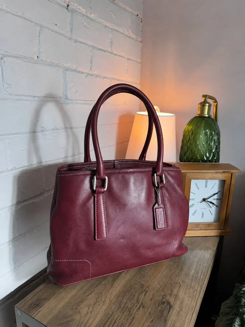 Coach 7757 Burgundy Red Leather Hampton Tote Handbag – Vintage Y2K